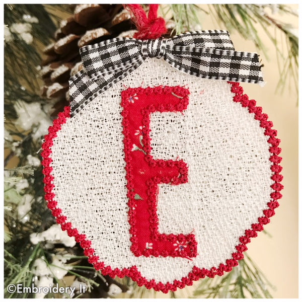 free standing lace applique ornament and gift tag letter E