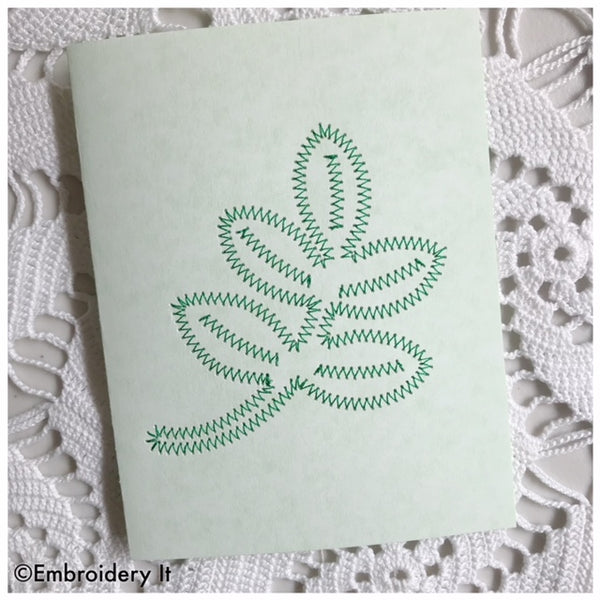 Leaf card machine embroidery design stitched on paper