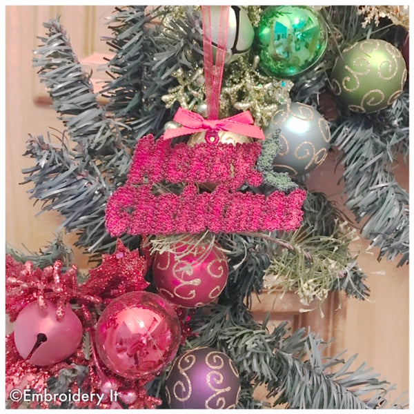 Machine embroidery Merry Christmas Free Standing lace Ornament