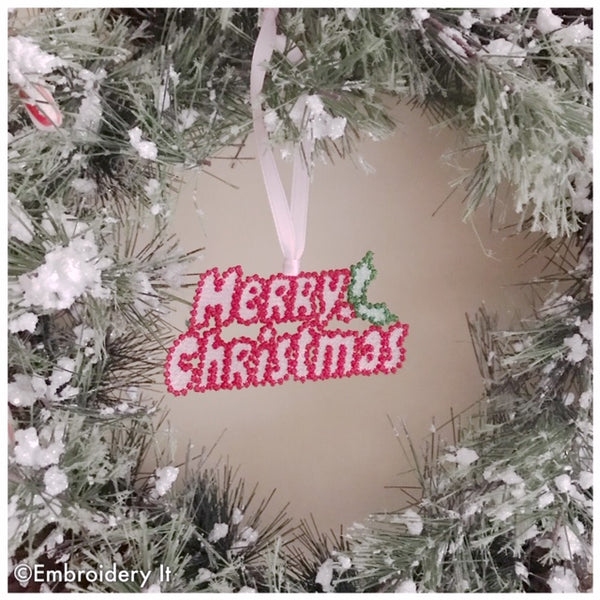 Machine embroidery FSL Merry Christmas  ornament