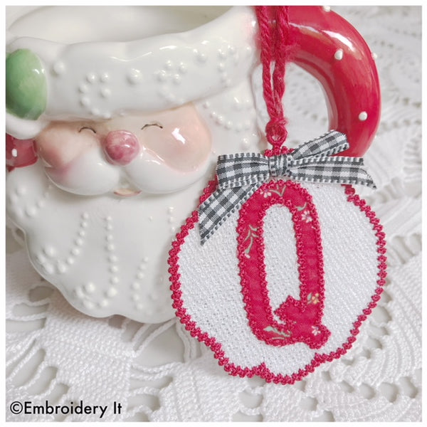 machine embroidery applique freestanding lace monogram Christmas ornament