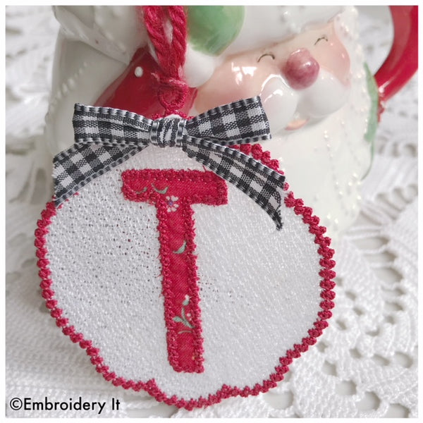 Machine embroidery monogram tag letter T