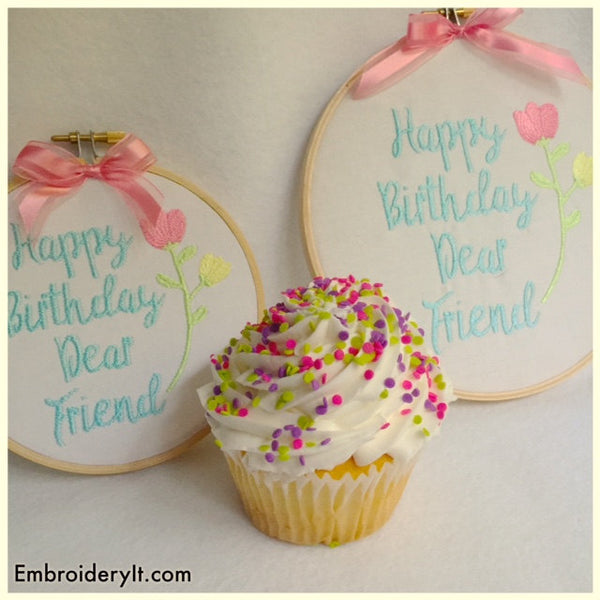 Happy birthday friend machine embroidery design