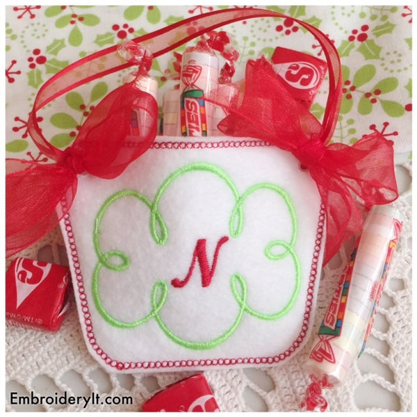 monogram basket machine embroidery pattern in the hoop candy holder