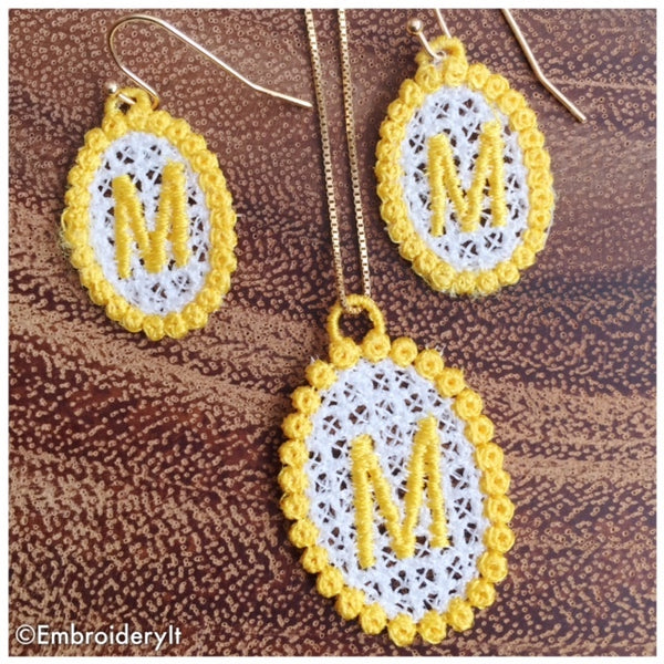free standing lace monogram necklace and earrings
