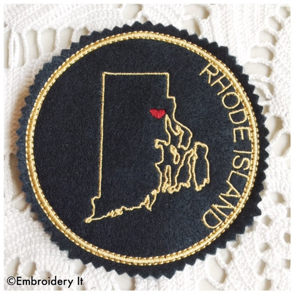 in the hoop Rhode Island machine embroidery coaster design