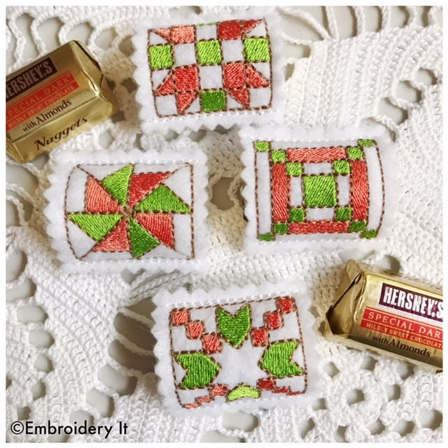 Machine embroidery quilt block nugget candy holder design