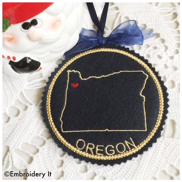 machine embroidery Oregon in the hoop Christmas ornament design