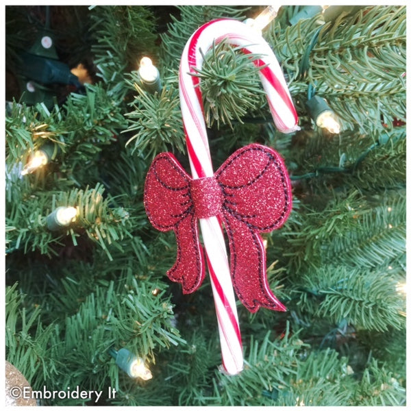 machine embroidery in the hoop candy cane slider bow