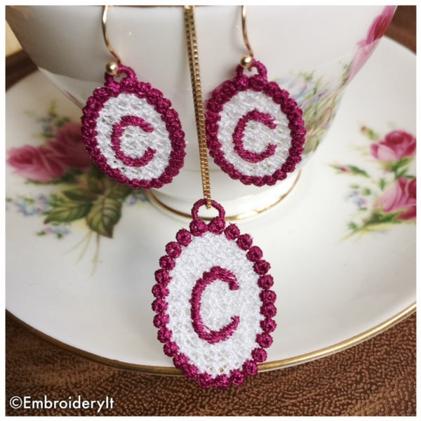 Free Standing lace necklace and earrings made by machine embroidery