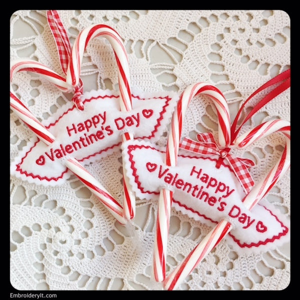 Valentine's day candy cane holder machine embroidery design