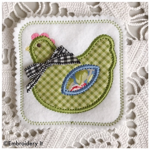 Chicken applique in the hoop machine embroidery design