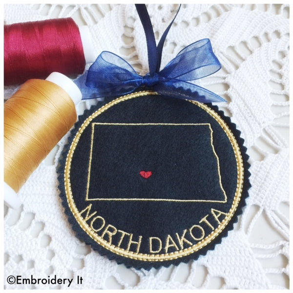 Machine embroidery in the hoop North Dakota ornament pattern