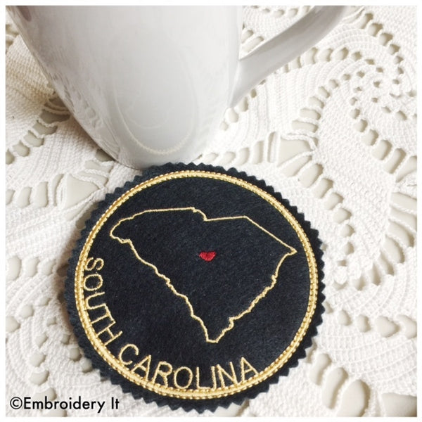 in the hoop South Carolina machine embroidery coaster design