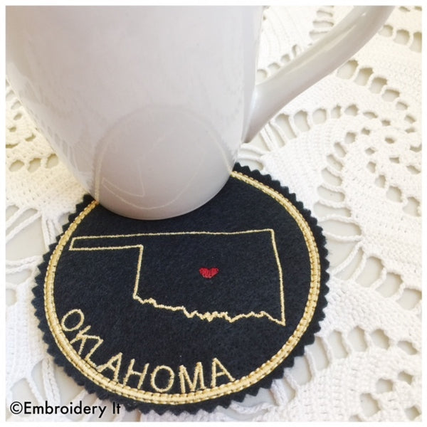 Oklahoma machine embroidery coaster