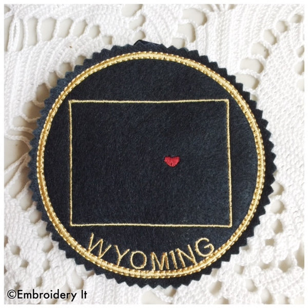 Machine embroidery Wyoming in the hoop Coaster pattern