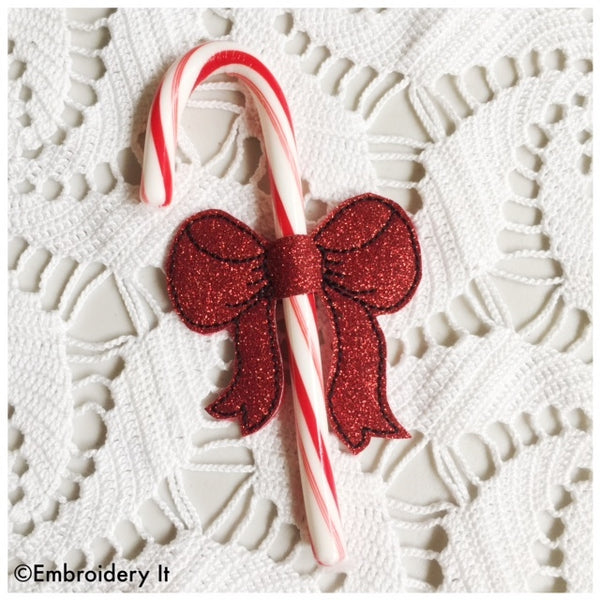 Candy cane bow machine embroidery design