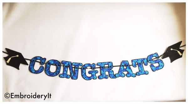 graduation cap banner embroidery design