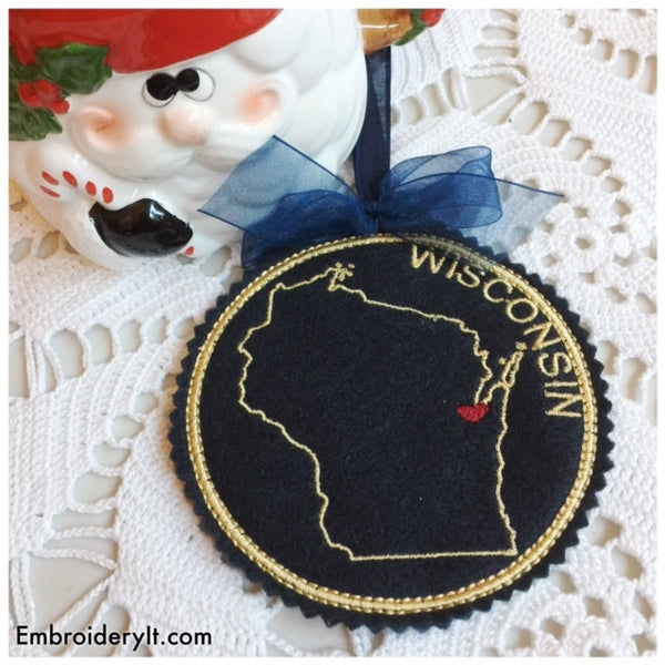 Wisconsin machine embroidery in the hoop Christmas ornament design
