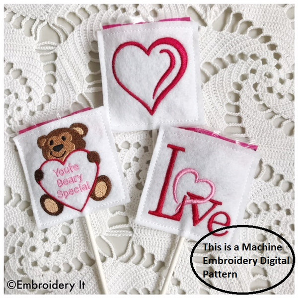 Valentine's day lollipop covers machine embroidery designs