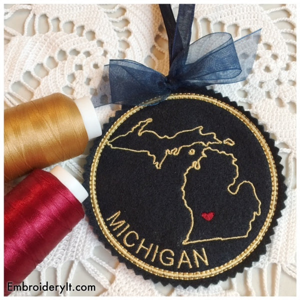 In the hoop Michigan ornament