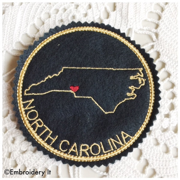 In the hoop North Carolina machine embroidery coaster design