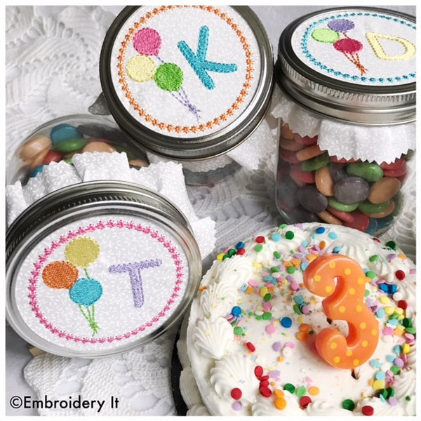 machine embroidery birthday alphabet set for canning jars
