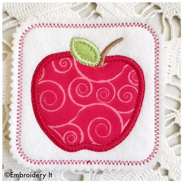 in the hoop apple applique machine embroidery coaster design