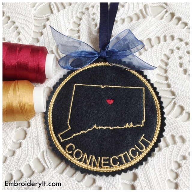 Machine embroidery Connecticut coaster