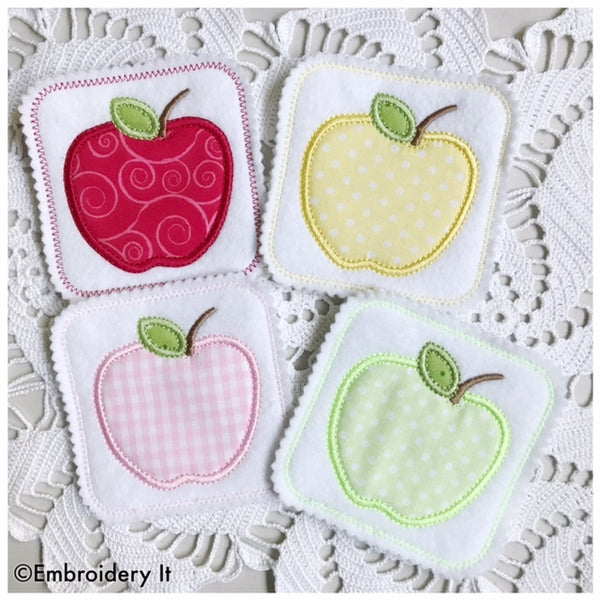 Machine embroidery design in the hoop apple applique coaster