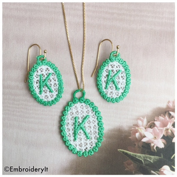 Machine Embroidery Free Standing Lace Necklace and Earrings