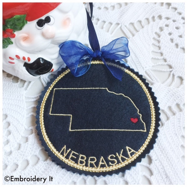 In the hoop Nebraska ornament