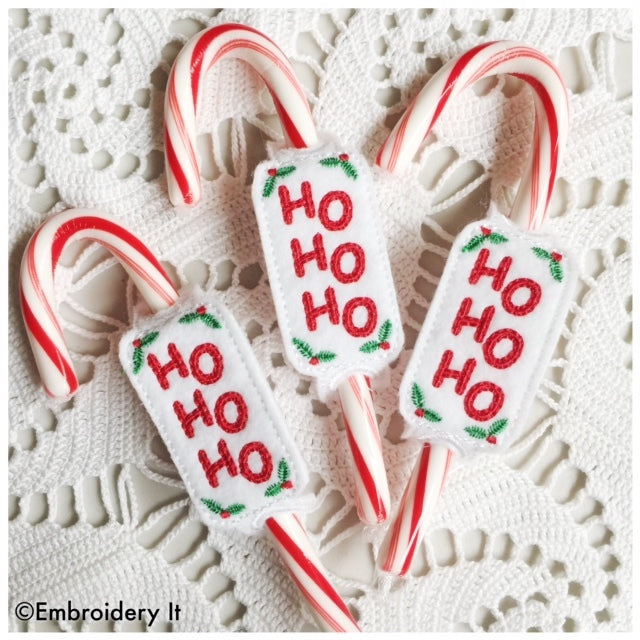 machine embroidery in the hoop candy cane slider
