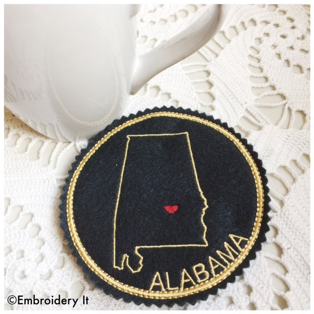 Machine embroidery Alabama Coaster