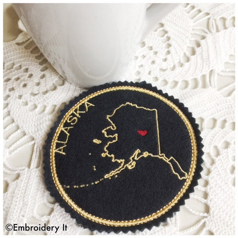 Machine Embroidery Alaska Coaster