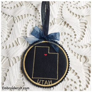 Machine Embroidery in the hoop Utah Christmas ornament pattern