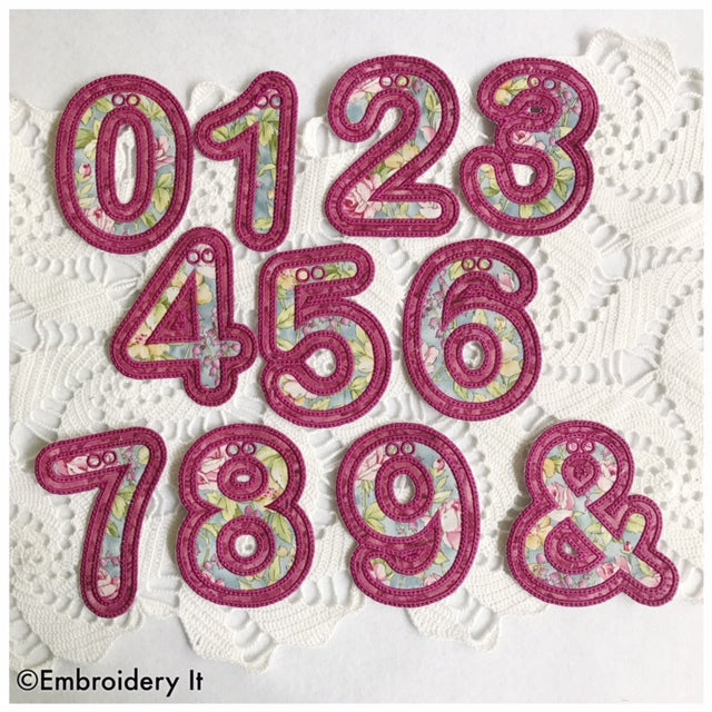 Machine embroidery applique in the hoop number set design