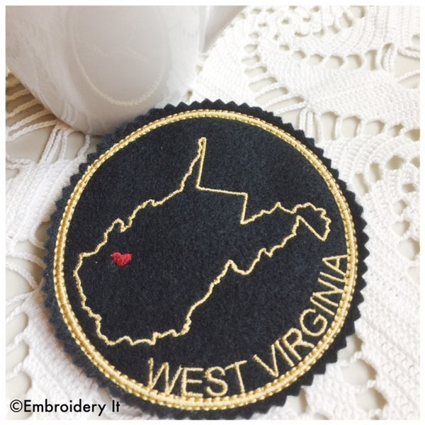 In the hoop machine embroidery West Virginia coaster design