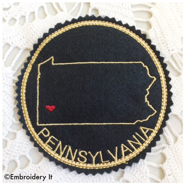 In the hoop machine embroidery Pennsylvania coaster