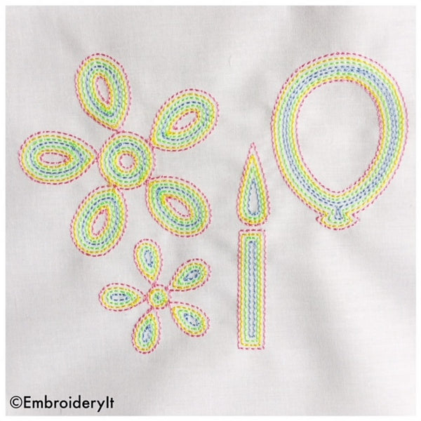 Machine embroidery outline birthday set patterns