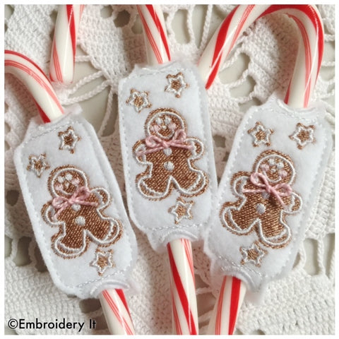 Machine embroidery in the hoop candy cane holder