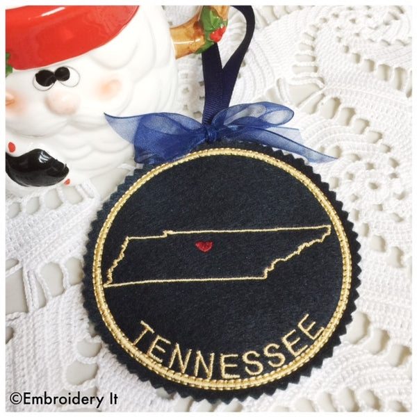 Machine Embroidery Tennessee in the hoop Christmas ornament
