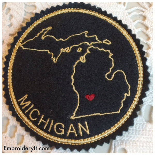 Machine embroidery Michigan coaster