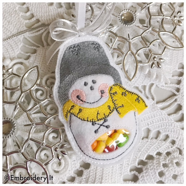 sewing snowman candy holder machine embroidery design