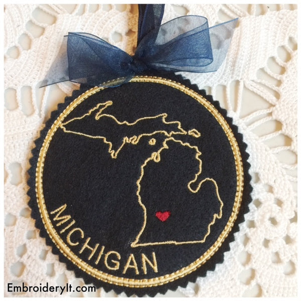 Machine embroidery Michigan ornament