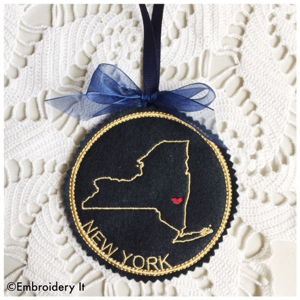 Machine Embroidery New York in the hoop Christmas ornament pattern