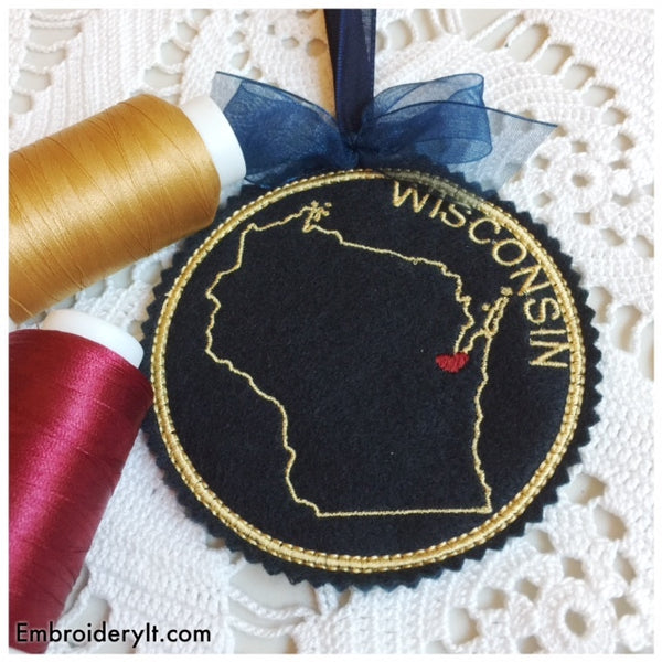 machine embroidery in the hoop Wisconsin Christmas ornament pattern
