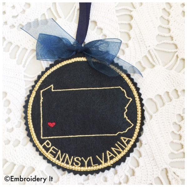 Pennsylvania machine embroidery in the hoop Christmas ornament design