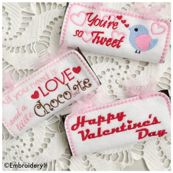 machine embroidery in the hoop Valentine's day design candy bar holders