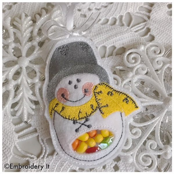 candy holder sewing snowman in the hoop machine embroidery design